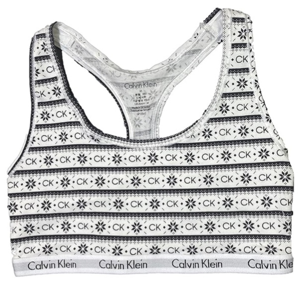 Calvin Klein White Patterned Racerback Bralette